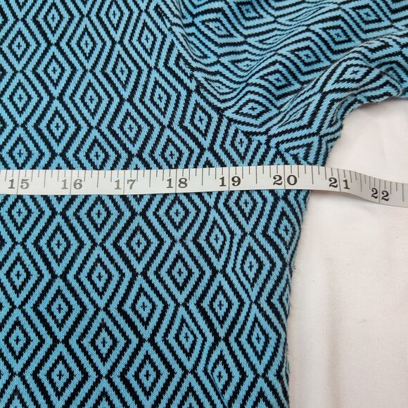 Vintage 90s UnCivilized Knit Flared Sleeve Turquoise Geometric Polo Shirt Large - Picture 10 of 11